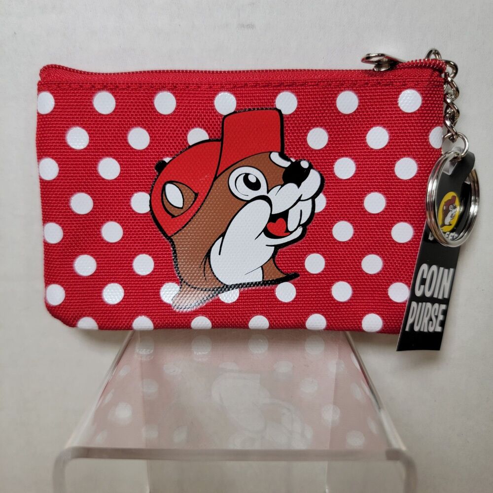 Buc-ee's Red & White Coin Pouch w/ Key Ring & ID Window - NWT